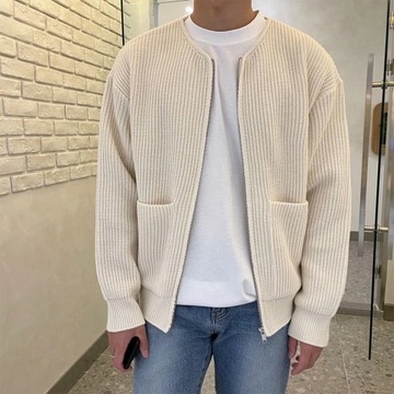 Men Zip Up Long Sleeved Knitted Cardigan Lined Fun