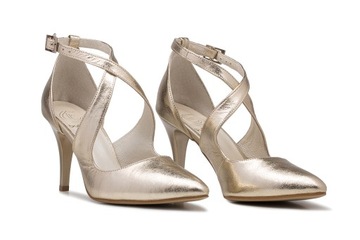 Buty ślubne skórzane taneczne złote z paskami 35