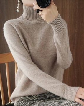 Elegancki Modny Golf Damski Sweter Długi Rękaw
