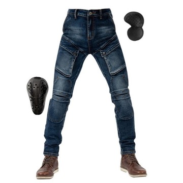 SPODNIE MOTOCYKLOWE BOJÓWKI MĘSKIE JEANSY KEVLAR S-XXXL