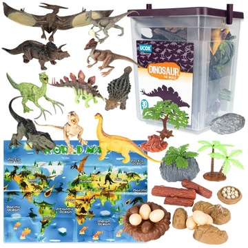 DINOZAURY ZESTAW FIGUREK 30 SZT. DINOZAURÓW +MAPA