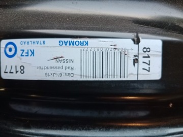 DISK OCELOVÝ NISSAN OE QASHQAI I II JUKE X-TRAIL PULSAR 6.5" X 16" 5X114.3 ET 40