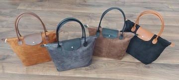 Duży zamszowy Worek A4 XL pojemny Włoska Skóra Shopper Vera Pelle Beżowy