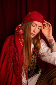 Платок Folk Love - зеленый | цветочный, с бахромой, народный sh13023