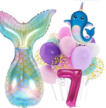 BALONY zestaw na urodziny 7 LAT SYRENKA