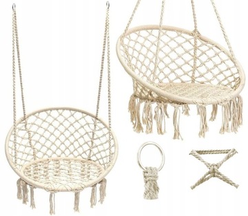 FOTEL WISZĄCY HUŚTAWKA OGRODOWA BOCIANIE GNIAZDO BOHO BUJANA BEŻOWY