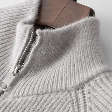 Men's Cashmere Knit Cardigan Half High Collar Zip-