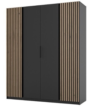 Szafa KAJA 4 drzwi lamele 200cm x 239cm półki drążek kol czarny mat