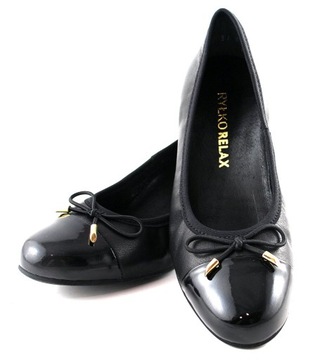 Czółenka damskie licowe czarne skórzane RYŁKO buty wsuwane na obcasie 39