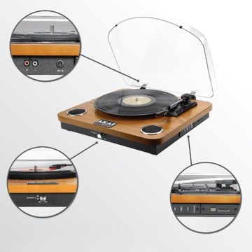 РЕТРО-ПЛЕЕР ДЛЯ ВИНИЛОВЫХ ПЛАСТИНОК 3-СКОРОСТНОЙ ДЕРЕВЯННЫЙ USB SD AKAI ATT-11BTN