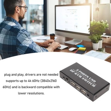 KVM-переключатель DisplayPort, 2 порта, 4K, 60 Гц