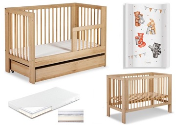 ŁÓŻECZKO Dziecięce Drewniane 120x60 Buk Olivia z Barierką + Materac + Przew