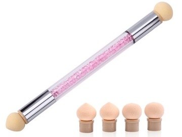 Кисть для омбре, губка, штамп для гибридного лака, кисть + 6 губок