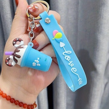 Cute Cartoon Milk Tea Cup Bell Keychain Perfect Holiday Birthday Gift