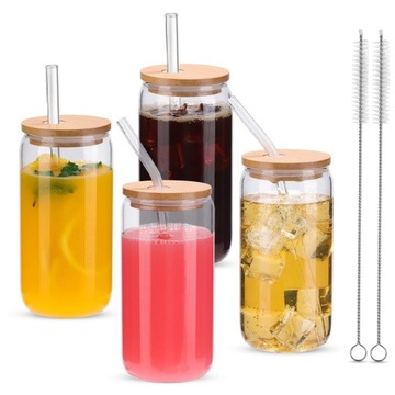 4x SŁOIK KUBEK SZKLANY DO KAWY KOKTAJLU WHISKY PIWA Z POKRYWKĄ SŁOMKĄ 500ML