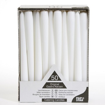 Świece stożkowe 25cm op.50szt białe