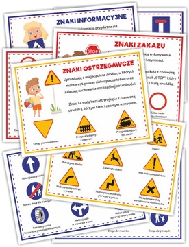 Plansze edukacyjne Znaki drogowe (8 plansz A4 )