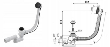 POLSKA WANNA 180x80 STELAŻ OBUDOWA CZARNA SYFON