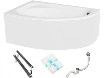 Wanna narożna Besco Cornea 150x100 lewa biała obudowa gratis syfon nogi