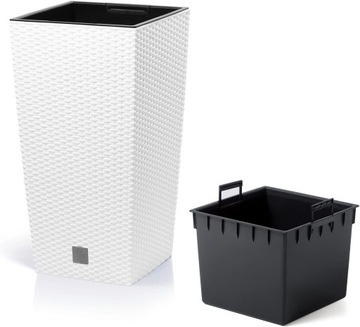 БОЛЬШОЙ УЛИЧНЫЙ ЦВЕТОЧНЫЙ ГОРШОК ИЗ РОТЕГА, БЕЛЫЙ С КРЫШКОЙ ДЛЯ ТЕРРАСЫ