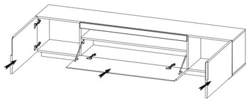 Тумба под ТВ 200 см, черный матовый, дуб Artisan Doze