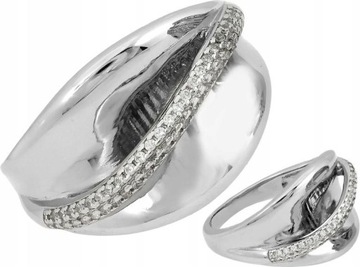 Srebrny pierścionek błyszczący 925 nowoczesny z cyrkoniami rozmiar 20 modny