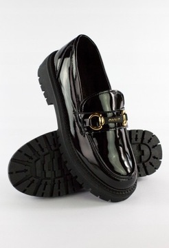 CZARNE LAKIEROWANE MOKASYNY LOAFERSY 37