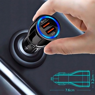 UNIWERSALNA ŁADOWARKA SAMOCHODOWA 2x USB 12V/24V QUICK CHARGE 3.0
