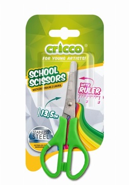 KOLOROWE NOŻYCZKI SZKOLNE Z LINIJKĄ 13,5CM CRICCO