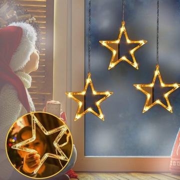 DEKORACJA ŚWIĄTECZNA 3X STAR LIGHTS, Z 4 HACZYKAMI, 8 TRYBÓW