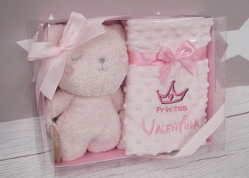 Одеяло BotoBaby Minky с именной ВЫШИВКОЙ + талисман с прорезывателем + ПОДАРОЧНАЯ КОРОБКА