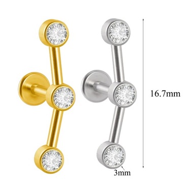 Piercing de acero quirúrgico para labio Labret, Gema de cristal chapada en