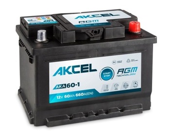 Akumulator 12V 60Ah 660A P+ AGM Akcel Varta Clarios 3 lata gwarancji