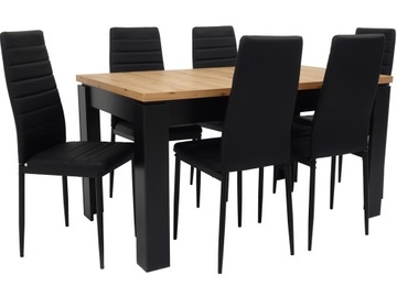 SOLIDNY ROZSUWANY stół 80x140/180 blat ARTISAN i 6 krzeseł EKOSKÓRA WELUR