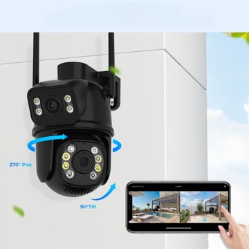 ВРАЩАЮЩАЯСЯ ДВОЙНАЯ КАМЕРА WIFI 8 Мп НАРУЖНАЯ ICSEE 128 ГБ SD