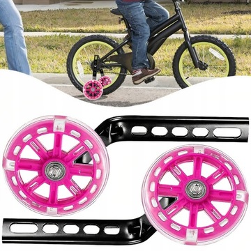 KÓŁKA PODPOROWE BOCZNE DO ROWERU 12-20' LED RÓŻOWE