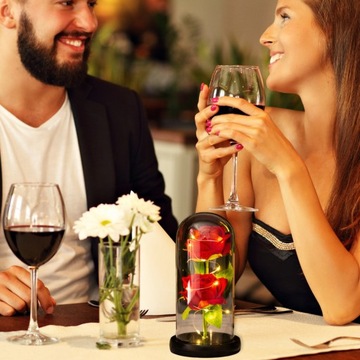 WIECZNA RÓŻA W SZKLE ŚWIECĄCA LED PREZENT DLA NIEJ NA DZIEŃ KOBIET MAMY