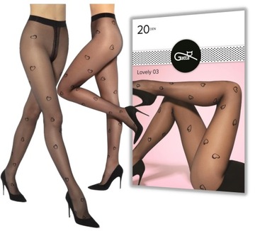 Gatta Rajstopy wzorzyste w serca 20DEN Lovely 03 5-XL nero