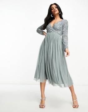BEAUUT 42 XL ROZKLOSZOWANA SUKIENKA ZDOBIONA MISTY GREEN H11748