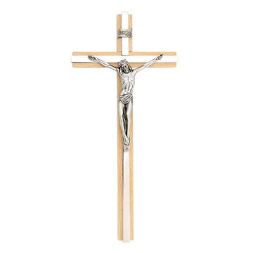 Krzyż na ścianę wiszący drewniany jasny z metalową listwą solidna jakość 26