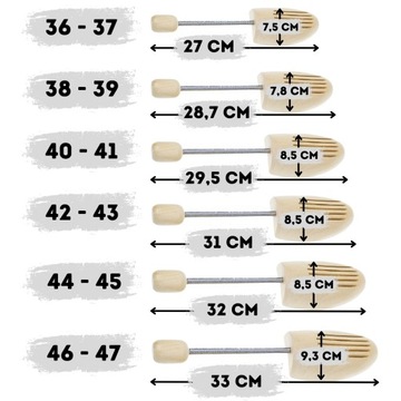 PRAWIDŁA DREWNIANE DO ROZSZERZANIA BUTÓW PARA KOPYTA SZEWSKIE 2 SZT 38-39