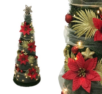 STOŻEK DEKOROWANY OZDOBA ŚWIĘTECZNA CHOINKA SZTUCZNA STROJONA 100cm + LED