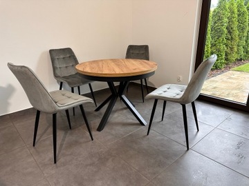 Stół okrągły Craft złoty 100/200 cm +4 krzesła