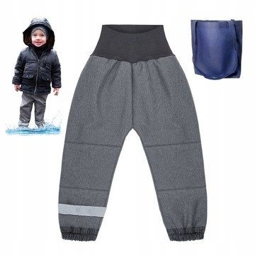 SPODNIE nieprzemakalne, całoroczone softshell PODWINIĘTA nogawka, szare 104