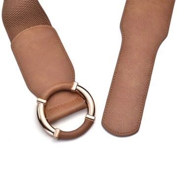 Женский КОРИЧНЕВЫЙ РЕМЕНЬ, широкий, ЭЛАСТИЧНАЯ РЕЗИНА, золотая пряжка