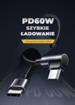 Ugreen USB-C - USB-C QC 4.0 3.0 20V / 3A PD 60W AFC FCP 50cm угловой кабель