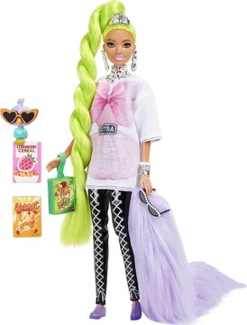 LALKA BARBIE EXTRA NEONOWE ZIELONE WŁOSY ZESTAW Z PAPUGĄ + AKCESORIA HDJ44