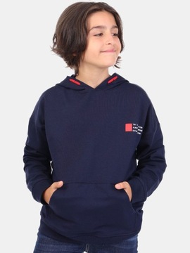 Bluza chłopięca z kapturem kangurka granat 140-146