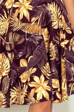 Numoco rozkloszowana sukienka - dekolt w kształcie serca - złote liście