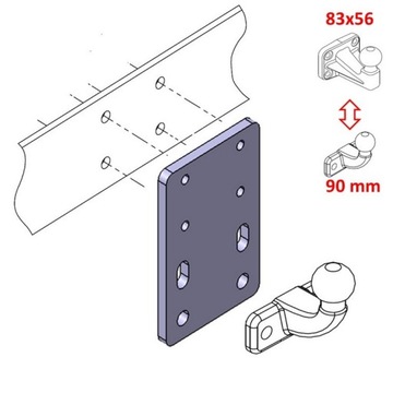 Адаптер фаркопа 90->83x56 мм, регулировка высоты для Ford Ranger II 2006-12 гг.